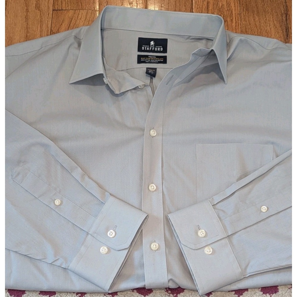 Quiet Luxury Officecore Stafford Gray Dress‎ Shirt 17.5 Regular Formal Button